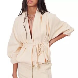 Ba&sh Joyce Jacket Size 1 US 4 Linen Cotton Tie Waist Cream/Ecru Boho Kimono